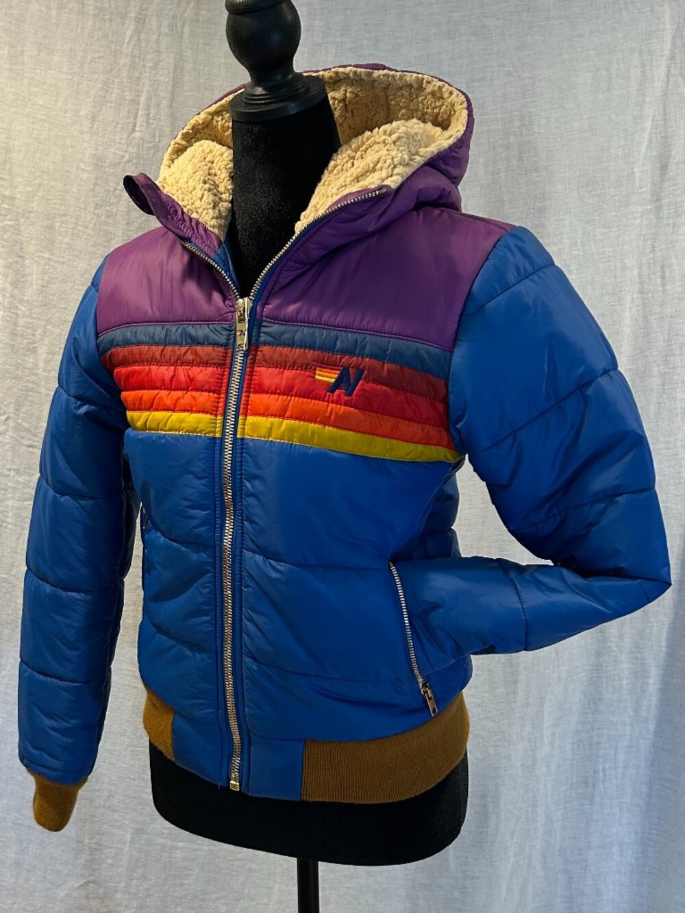 Aviator Nation 5 Stripe Hooded puffer size XS
